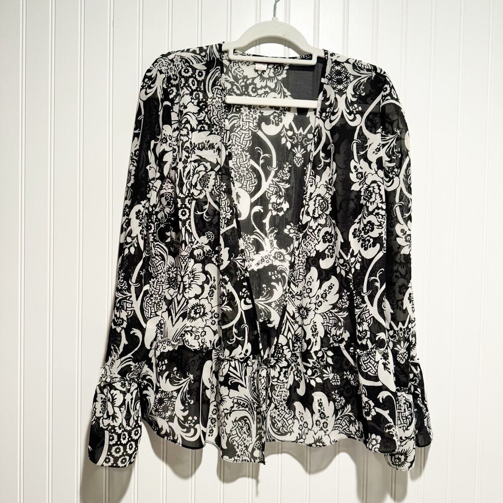 Anthropologie Vintage Tapemeasure Black White Floral Chiffon Top Y2K Size 10